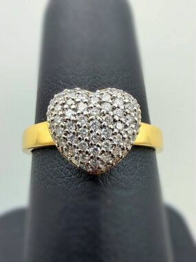 14k solid yellow gold 0.7CTW Natural Diamond Pave Puff Heart Love ring sz7
